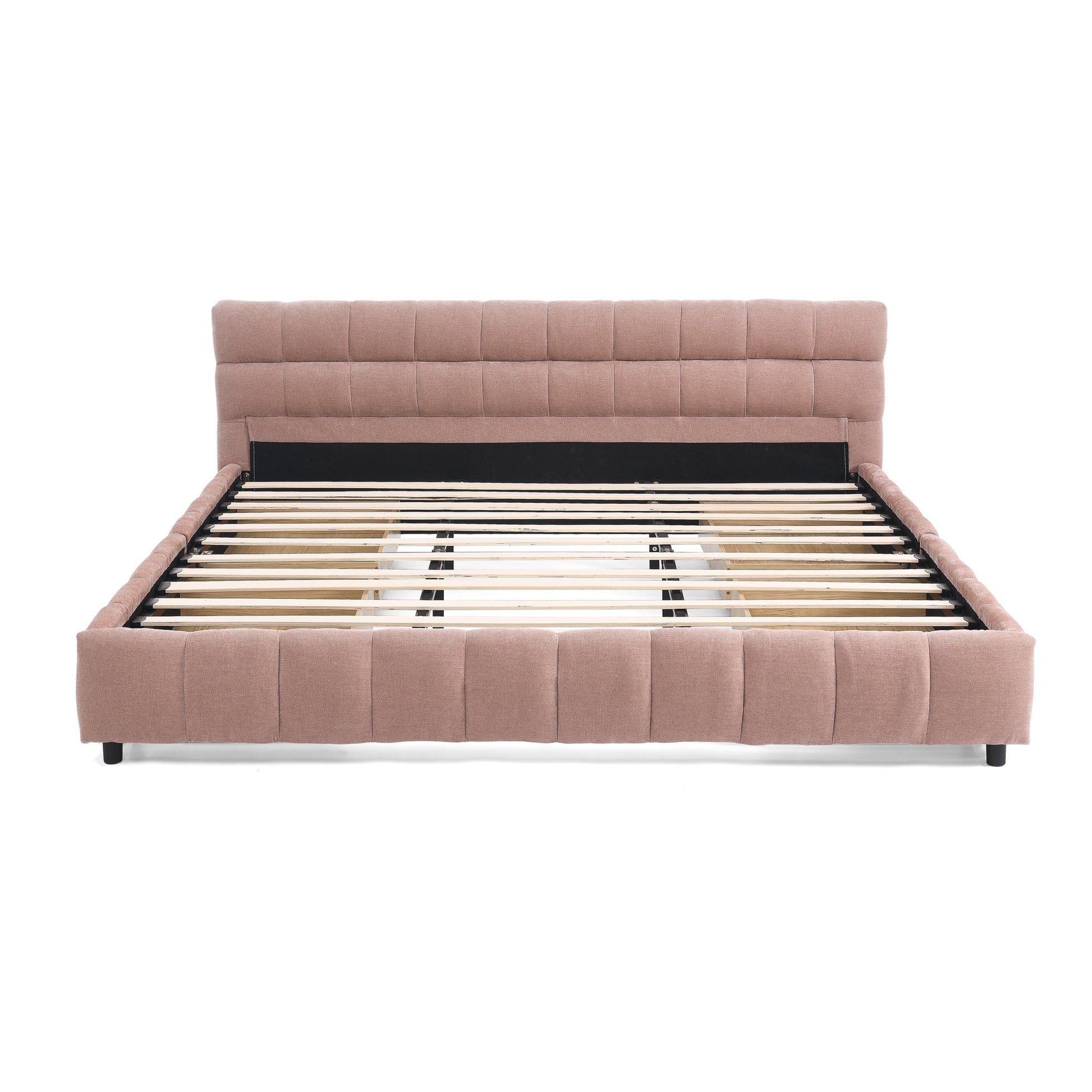 King Size Upholstered Bed,comfortable upholstered bed frame, Chenille fabric, with headboard and solid bed frame. With drawer for storage.-Pink(88.5''*85.5''*31'') image 12