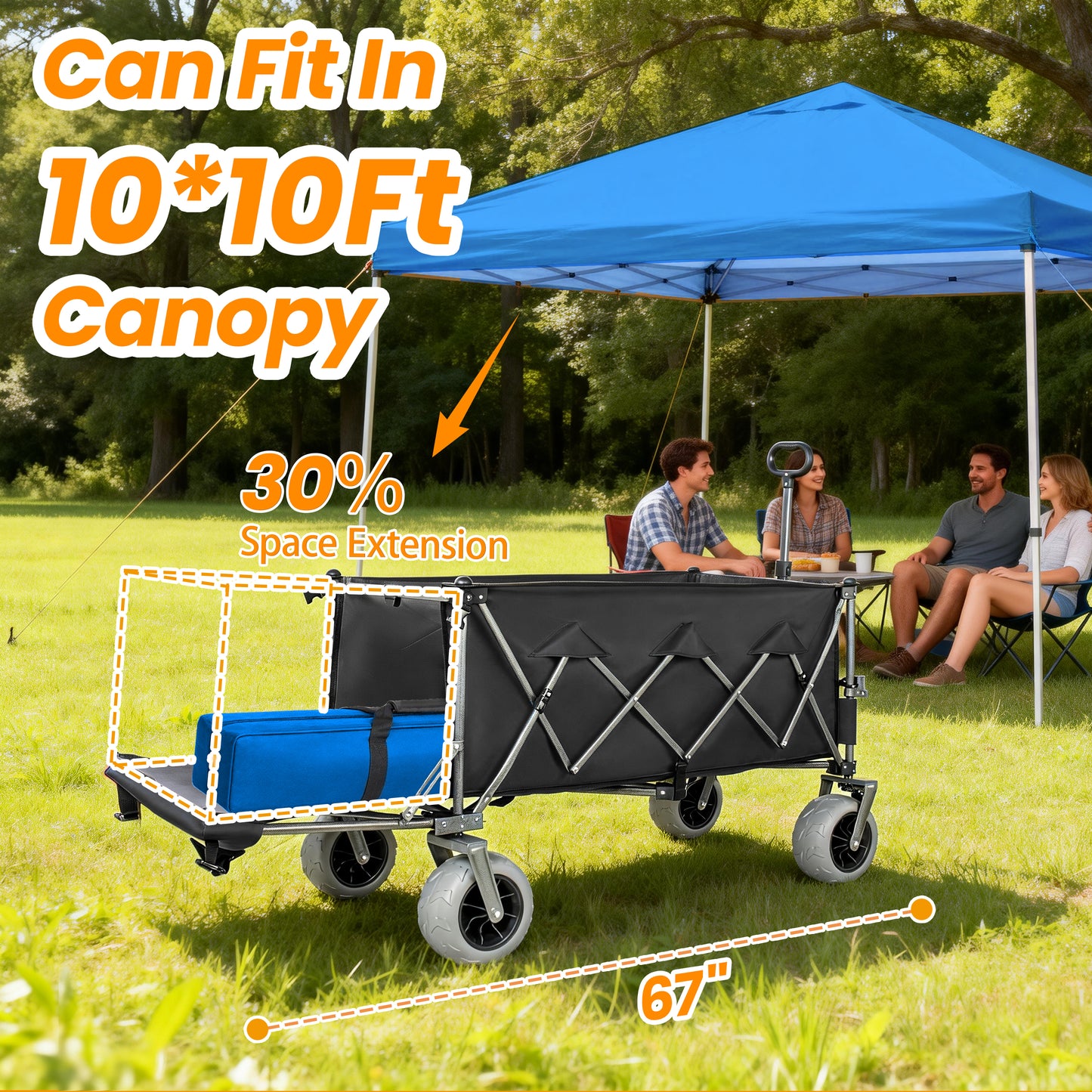 67in Extra long large Heavy Duty Utility Beach Wagons with Opened Tailgate and All-Terrain Wheels, 500lbs Capacity, Patented Ultra-Stable Frame, No Assembly Needed, Black+Gray image 2