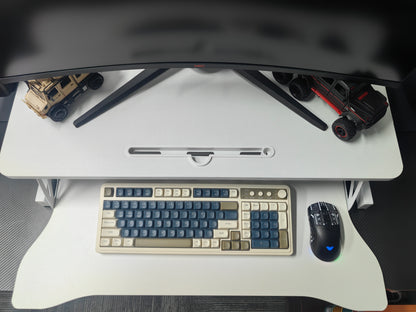 32 Inch Desk Converter, Height Adjustable Sit to Stand Riser, Dual Monitor and Laptop Workstation with Wide Keyboard Tray, Standing Computer Desk, WHITE image 11