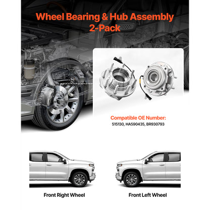 2PCS Front Wheel Bearing & Hub Assembly Fit for 2016 Ford F-250 Super Duty Base King Ranch Lariat Platinum XL Crew Cab Pickup 4-Door OEM 515130, Wheel Bearing Hub Assembly Set with ABS Sensor image 2