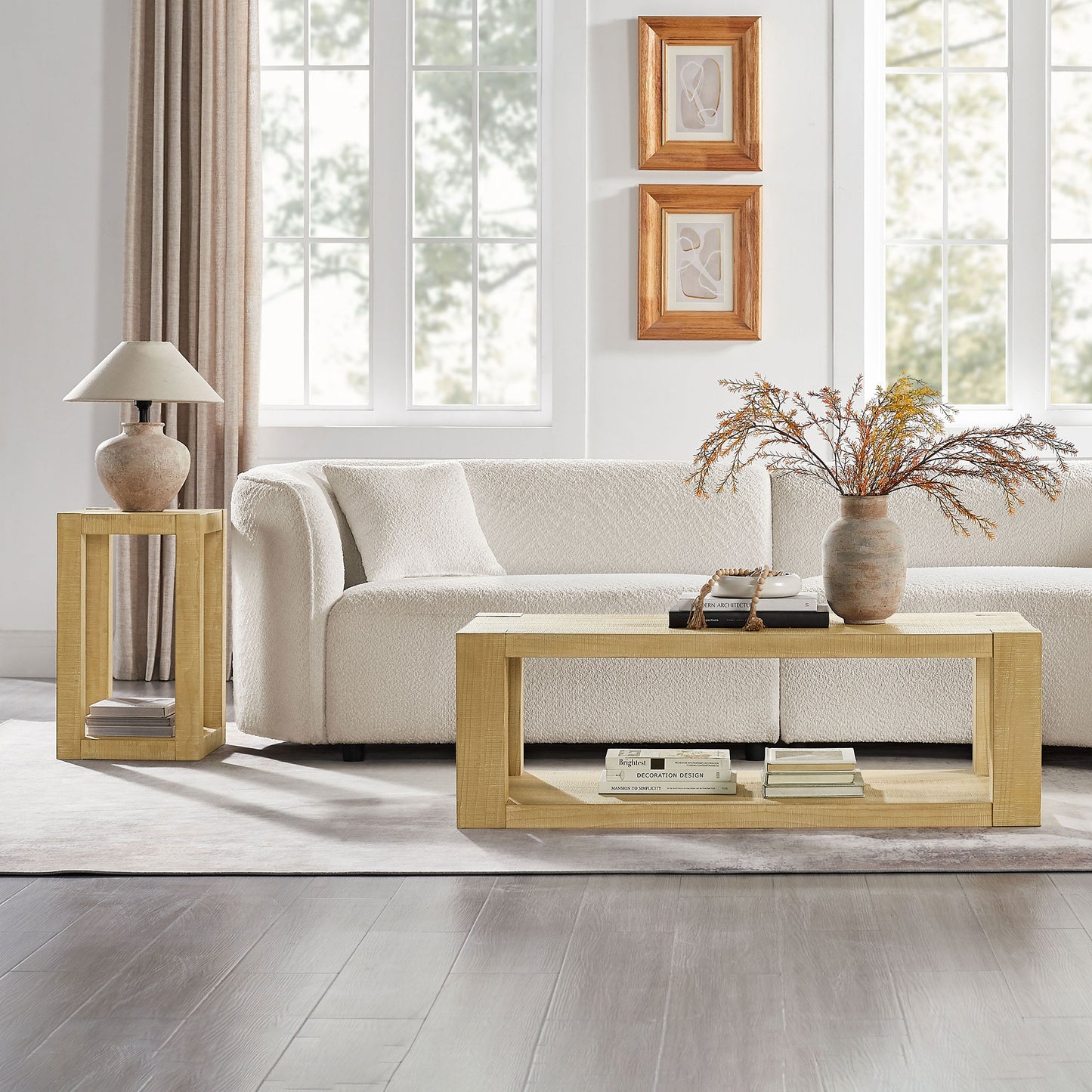 2-Piece Modern 2 tier Rectangle Coffee Table Set for Living Room,Easy Assembly Coffee Tables, End Side Tables for Bedroom Office,Natural Color image 1