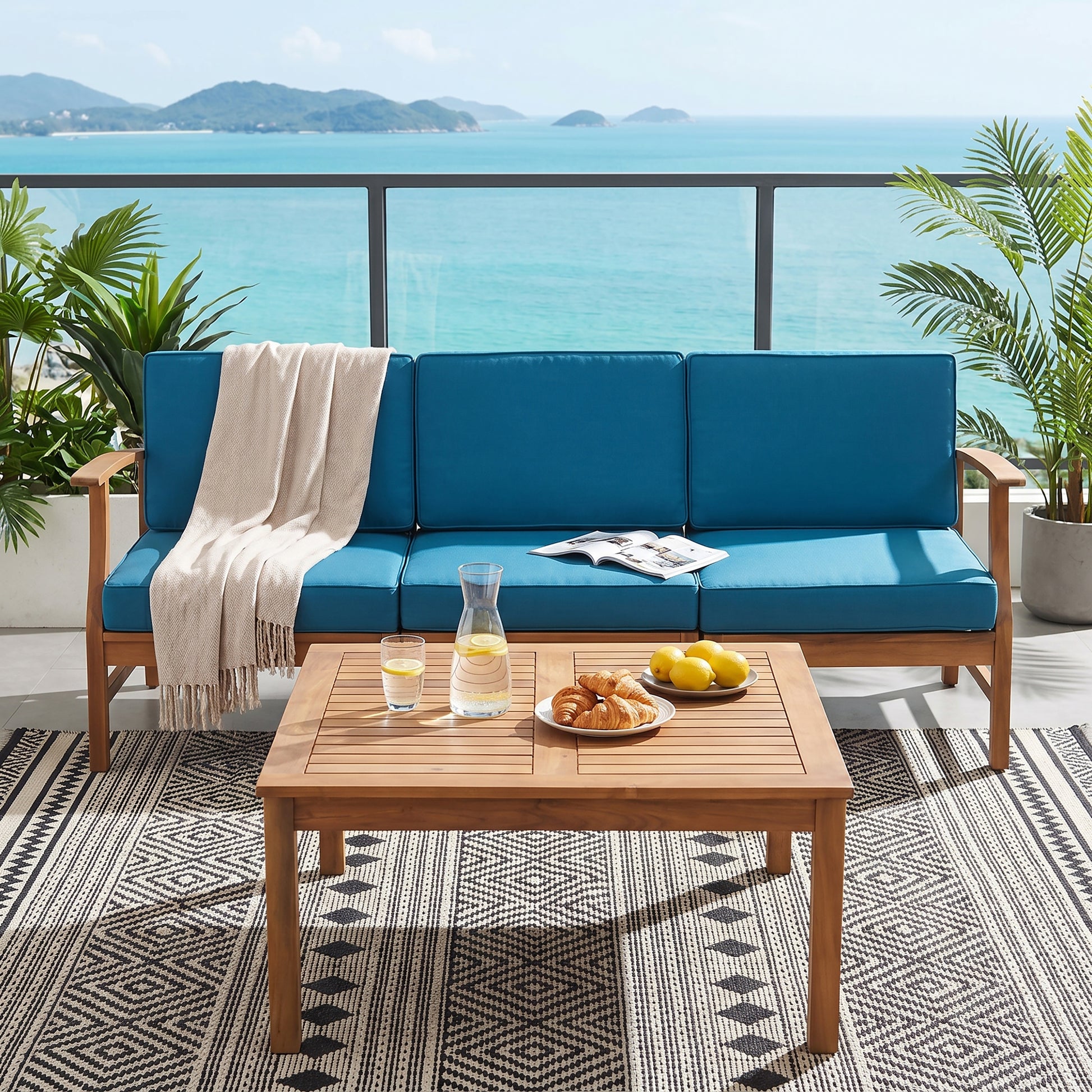 PERLA 3 SEATER SOFA AND TABLE SET, BLUE image 1
