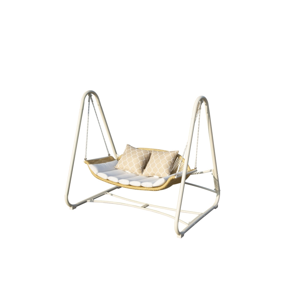 Outdoor Patio Porch Swing, 2-Seat Hanging Swing Chair with Thickened Cushions and Pillow, Rattan Porch Swing Chair Outdoor Hammock Chair for Porch, Backyard, Garden