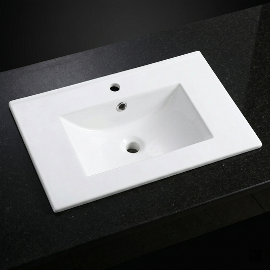 30Inch*18.5Inch Ceramic Bathroom Vanity Sink Top with Single Hole, Drop in Bathroom Vessel Sink Bowl Rectangle, Glossy White image 1