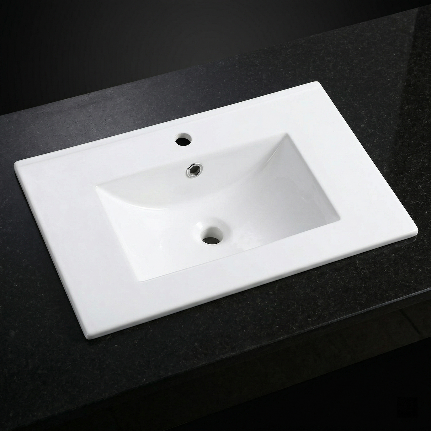 30Inch*18.5Inch Ceramic Bathroom Vanity Sink Top with Single Hole, Drop in Bathroom Vessel Sink Bowl Rectangle, Glossy White image 1