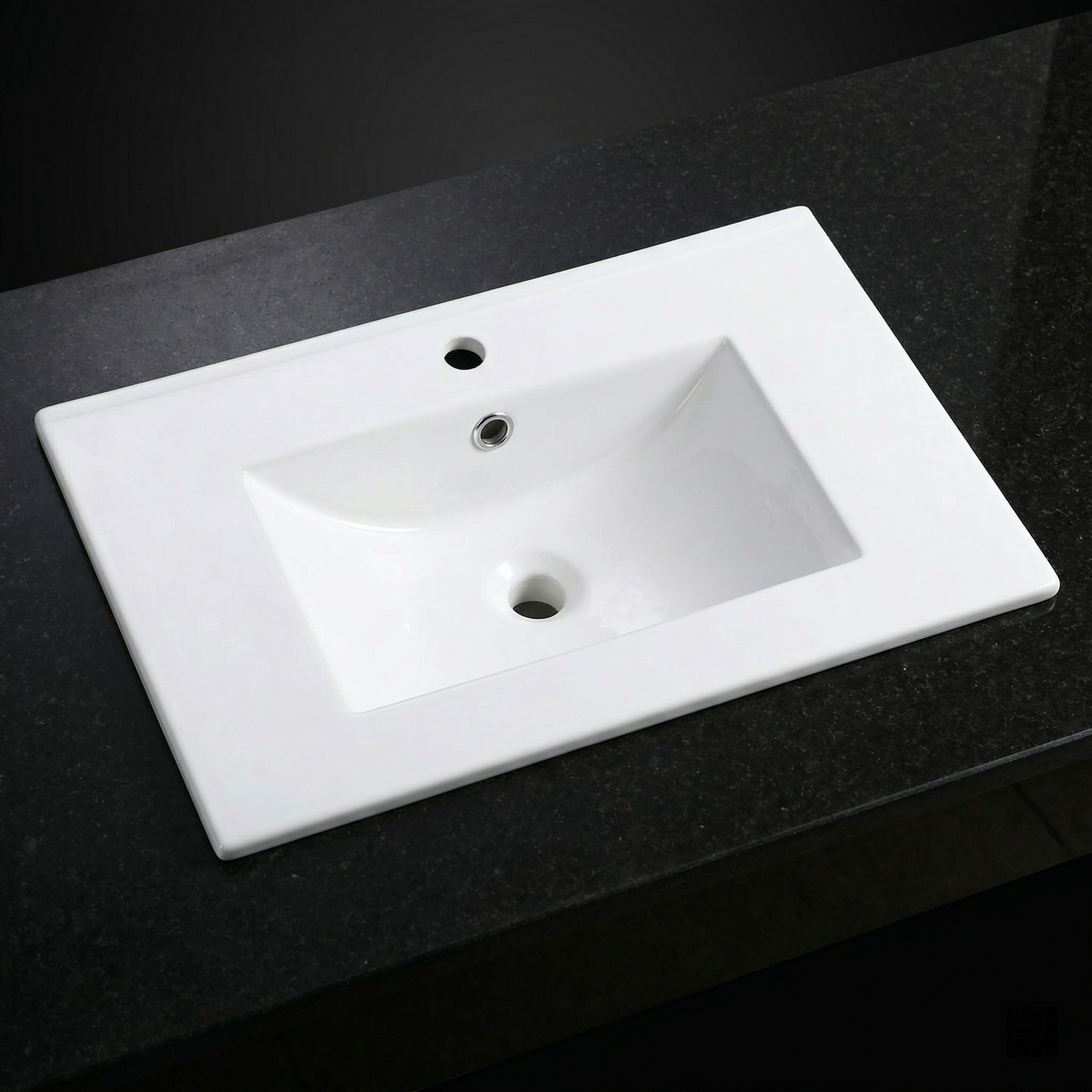 30Inch*18.5Inch Ceramic Bathroom Vanity Sink Top with Single Hole, Drop in Bathroom Vessel Sink Bowl Rectangle, Glossy White image 1