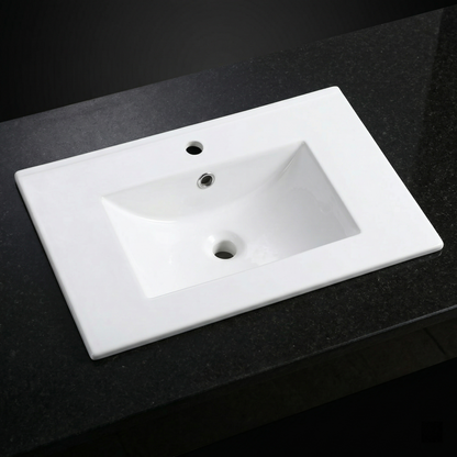 30Inch*18.5Inch Ceramic Bathroom Vanity Sink Top with Single Hole, Drop in Bathroom Vessel Sink Bowl Rectangle, Glossy White image 1