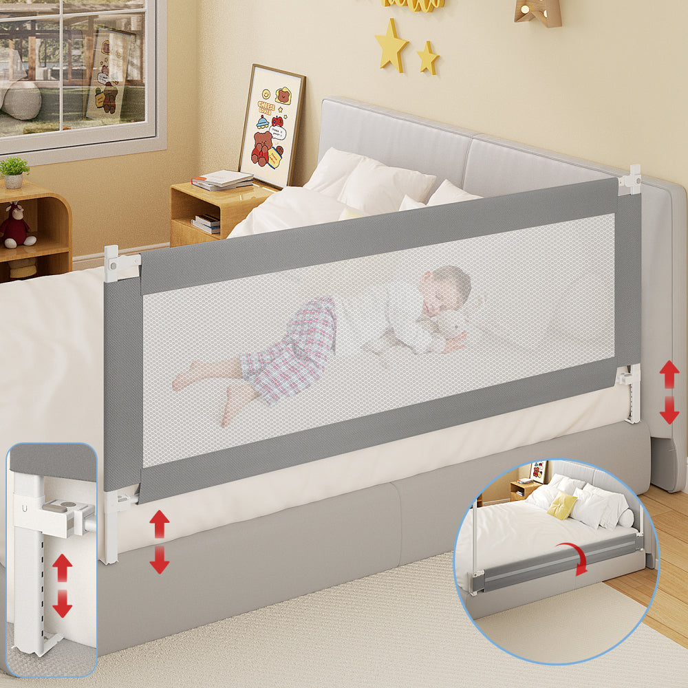 Safe Detachable Bed Rail for Toddlers - Baby Bed Guard (Grey)