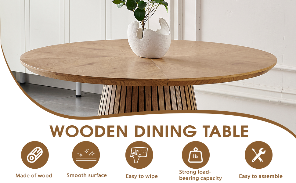 Wooden dining table, modern round kitchen dining table, fashionable design, suitable for family gatherings, multi-functional and space-saving, suitable for living room and dining room image 3