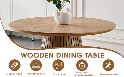 Wooden dining table, modern round kitchen dining table, fashionable design, suitable for family gatherings, multi-functional and space-saving, suitable for living room and dining room image 3