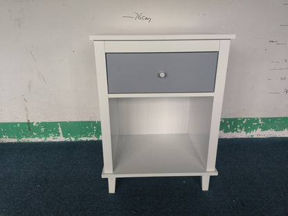 26.77''H Wooden Nightstand with One Drawer One Shelf for Kids, Adults,Gray+Silver handle image 10