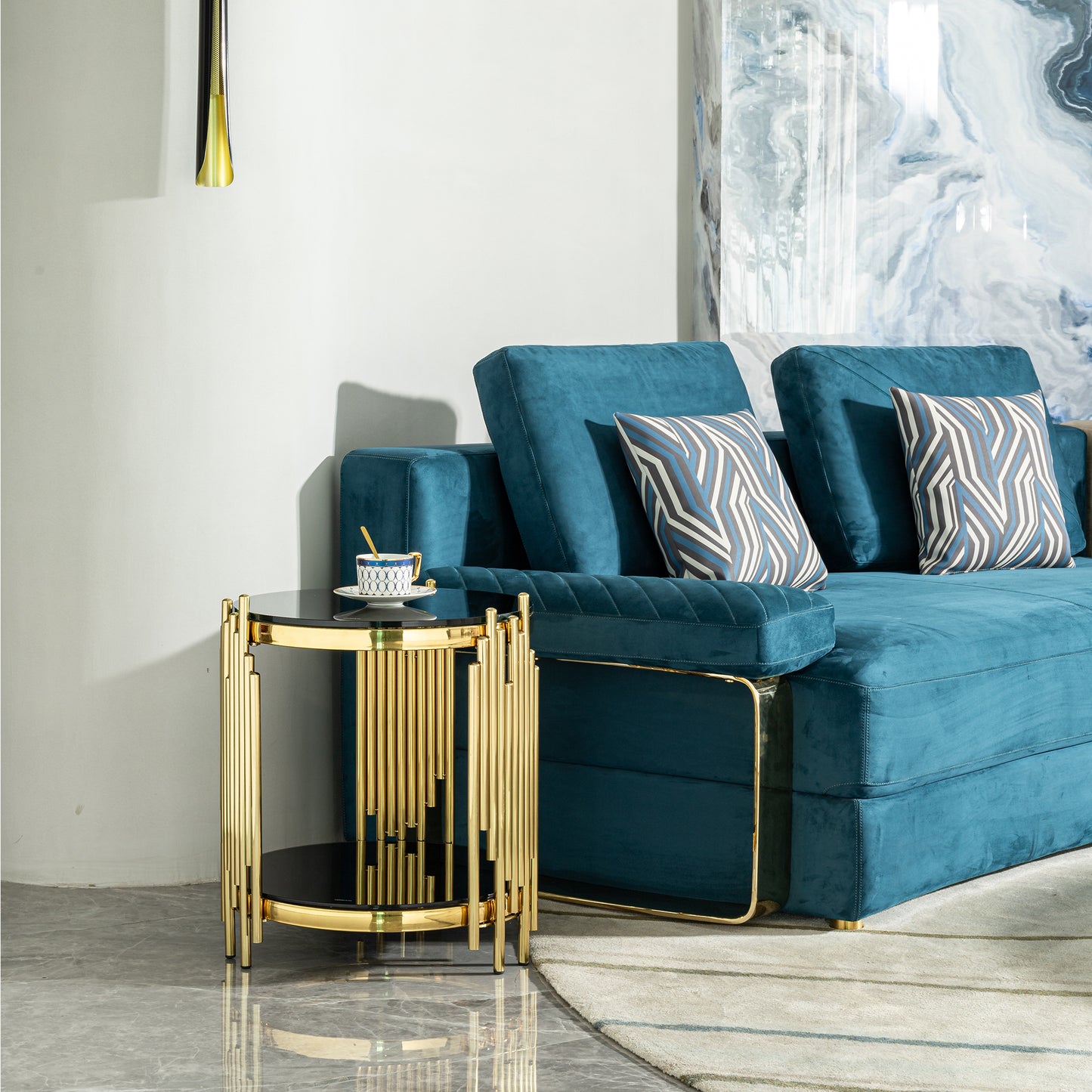 Luxury Round End Table with 2-Tier Black Tempered Glass Top and Gold Stainless Steel Frame, Modern Side Table for Living Room, Bedroom, Office, or Café image 2
