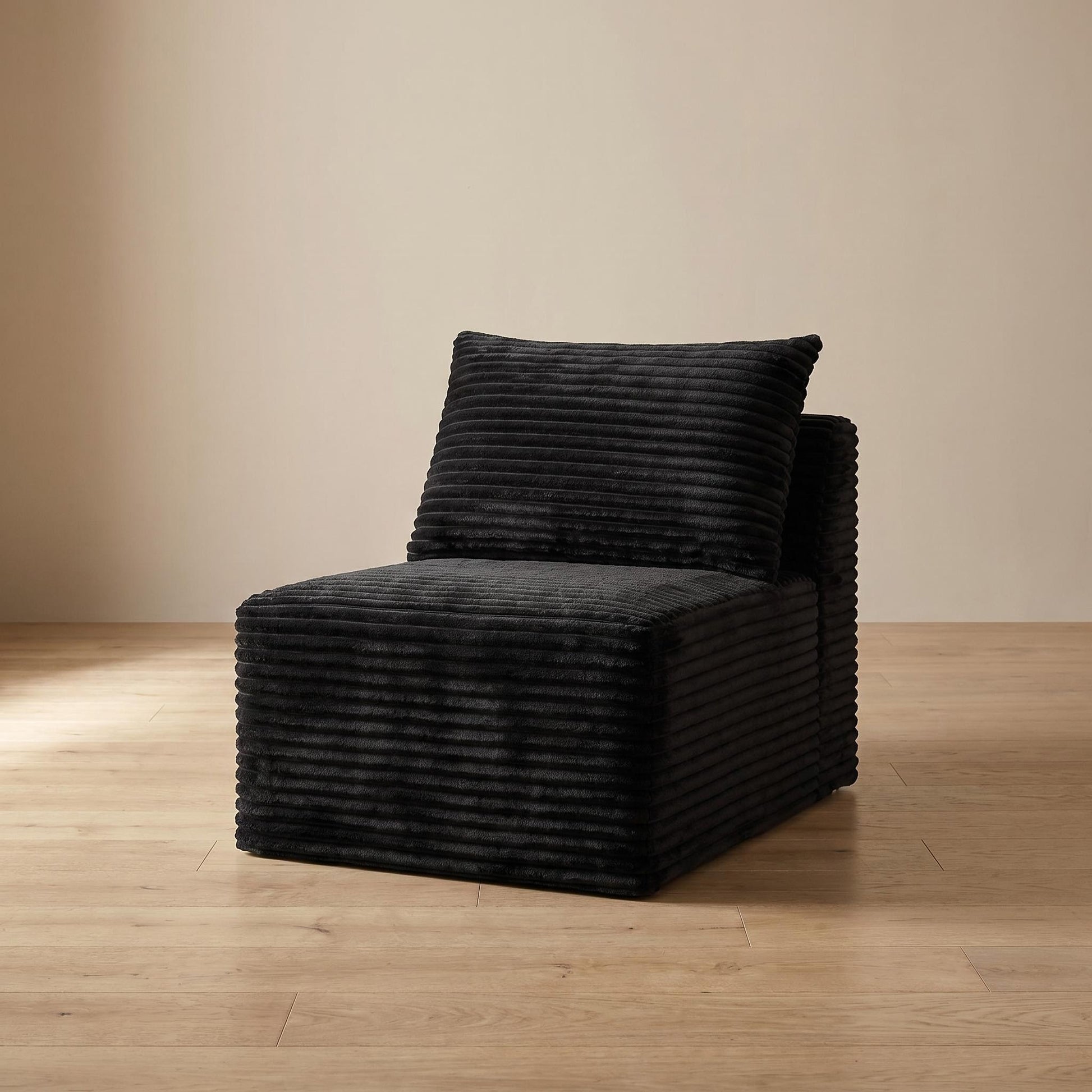 Black Corduroy Modular Compression Sofa, Legless Floor-Hugging Armless Accent Chair for Living Room Bedroom image 2