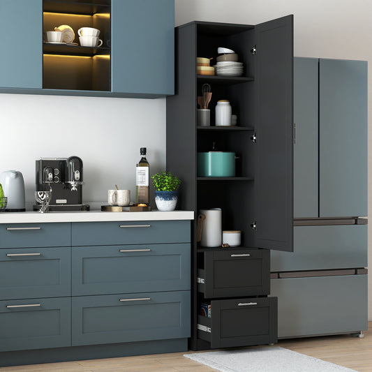 Standard kitchen Pantry,Tall Cabinet,Freestanding Cabinet with one door and two drawers for Kitchen, Dining Room, BLACK image 1