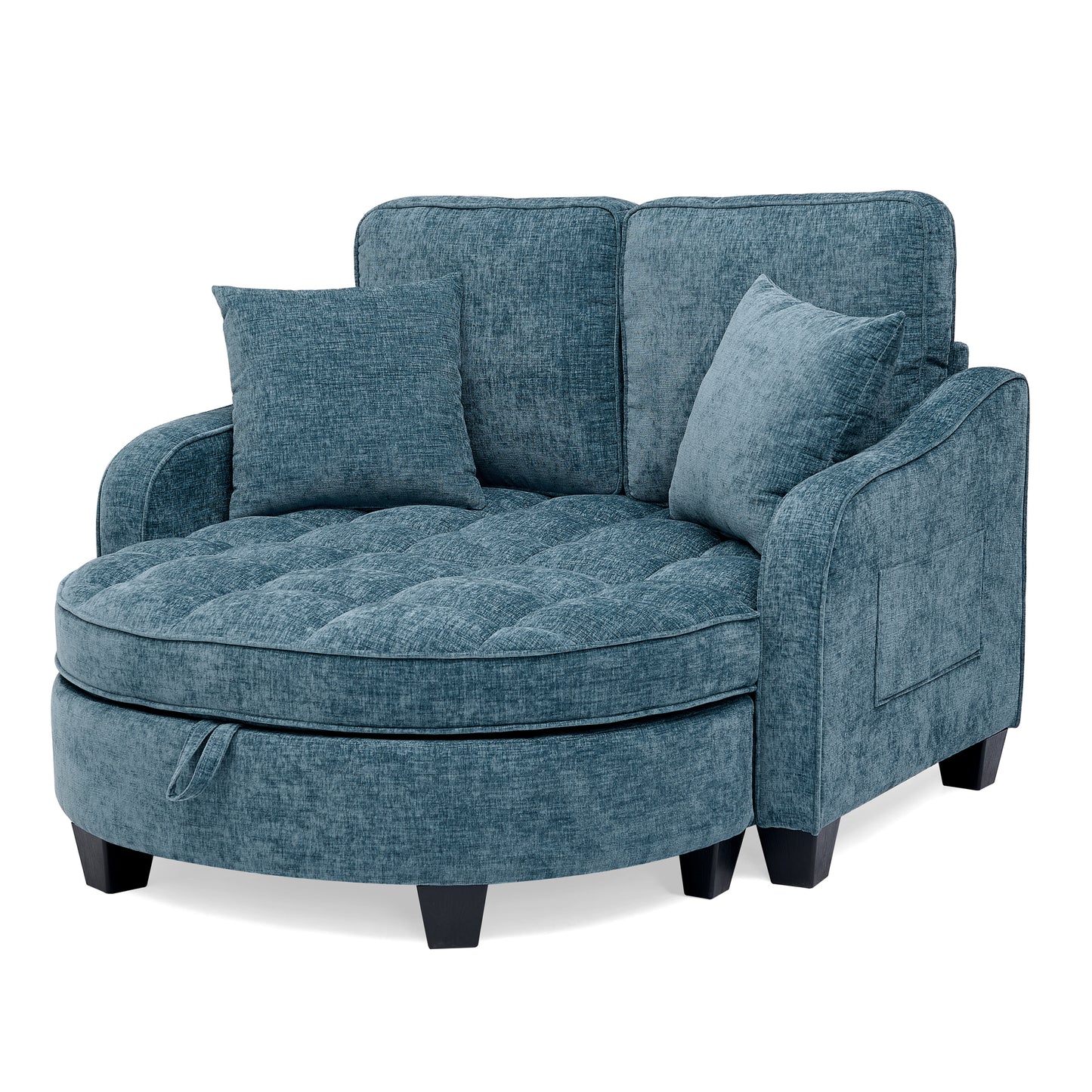 Two-seater sofa, double sofa chaise longue, with irregular armrests and backrests, footrest with storage space, comes with two small throw pillows, suitable for living room and bedroom -Blue image 9