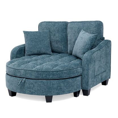Two-seater sofa, double sofa chaise longue, with irregular armrests and backrests, footrest with storage space, comes with two small throw pillows, suitable for living room and bedroom -Blue image 9