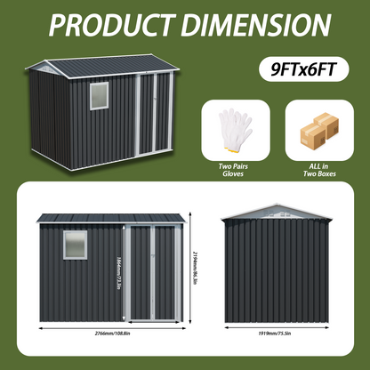 9x6 FT Metal Garden Shed with 1 Windows for Outdoors Patio Hinge Doors Storage Sheds image 2
