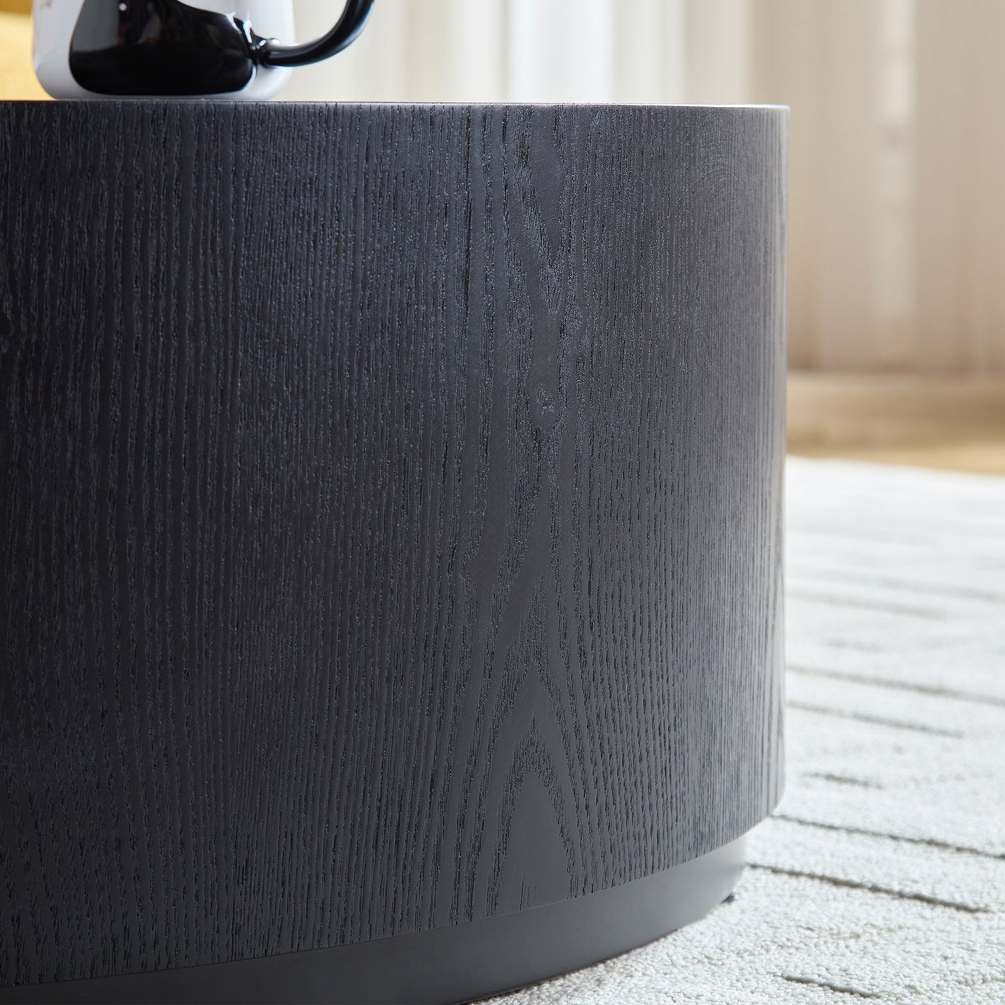 35.43 Inch Modern Round Coffee Table MDF Coffee Table for Living Room,Drum Center Table for Apartment,No Need Assembly,Black W2582P188323 image 9