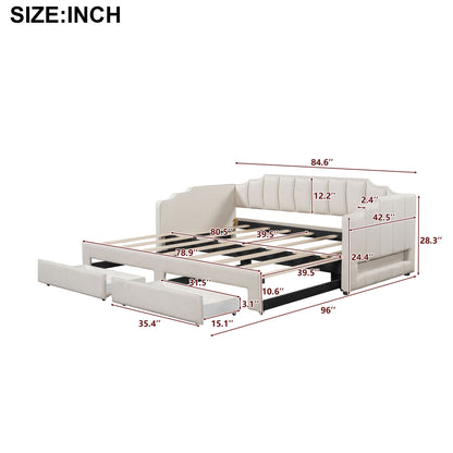 Twin XL Size Extendable Upholstered Daybed with Two Storage Drawers and LED Light,Twin XL to King Daybed,Beige image 10