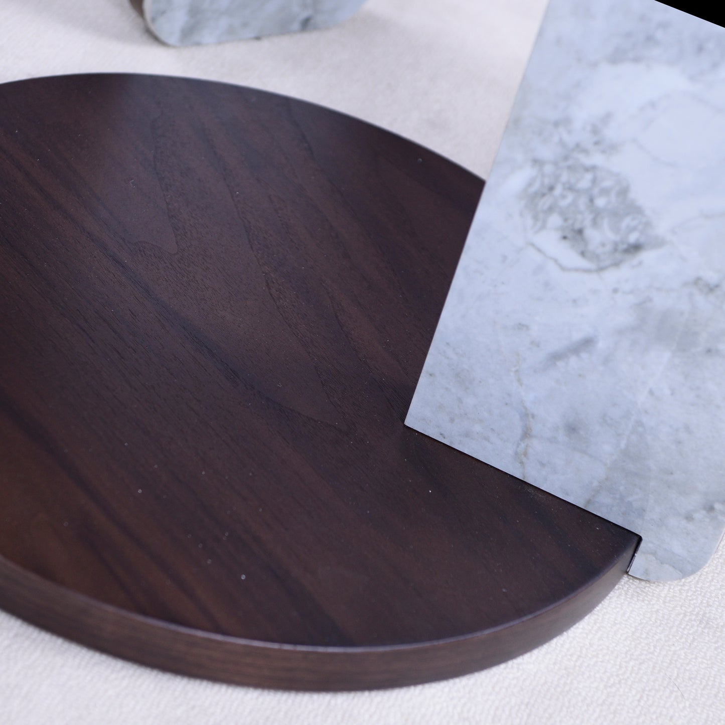 Modern Coffee Table with End Table Set, Durable walnut veneered MDF 83cm diameter Center Table with a 43cm diameter Side Table for Living Room, study room, strong and stable sintered stone legs/base image 11