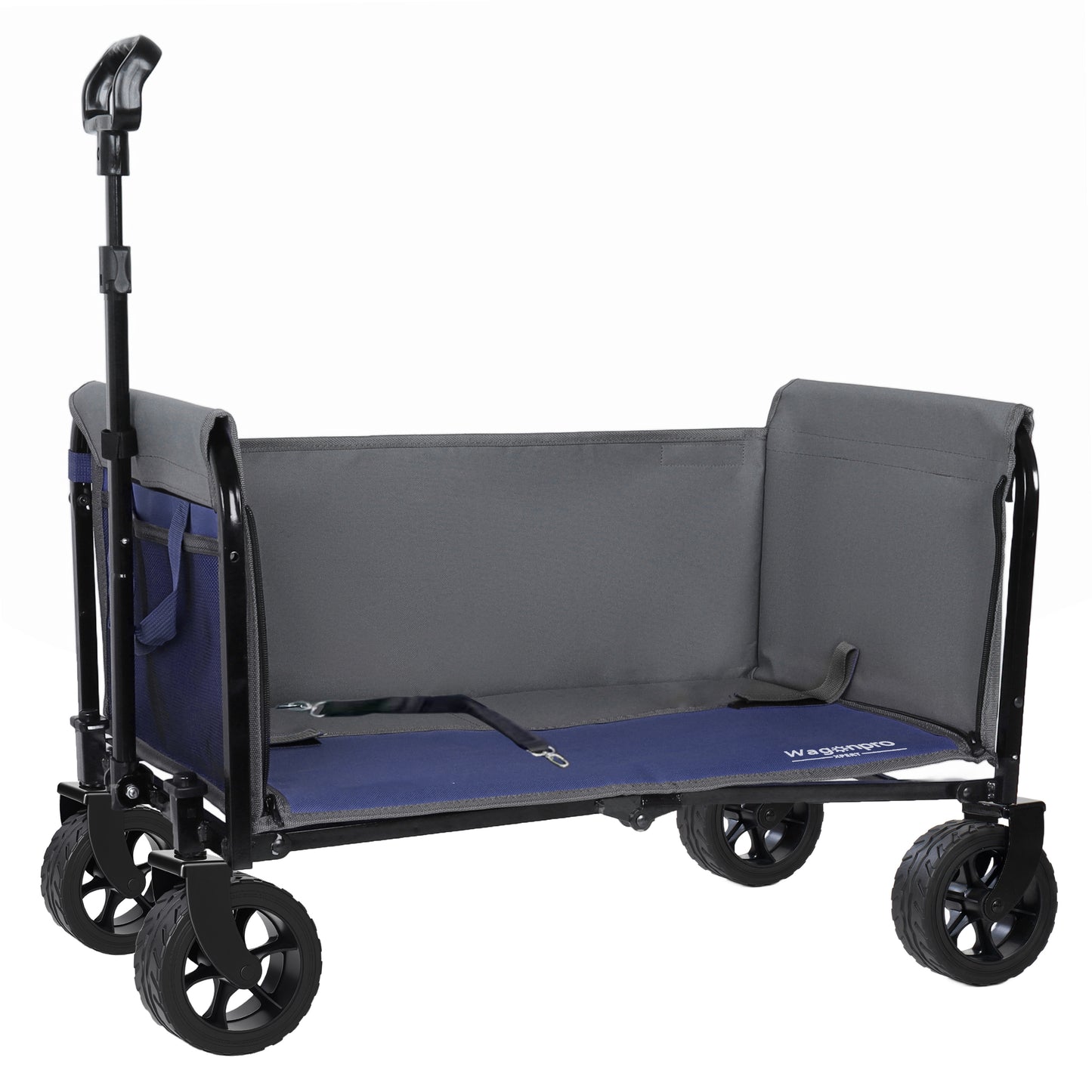 Upgraded 5*2" Wide Wheels, All-in-One Convertible Folding Trolley with Full-Side Opening & Dog Leash, Versatile Seating & Storage, 220Lbs Capacity for Camping, Beach, Shopping, Dark blue image 9