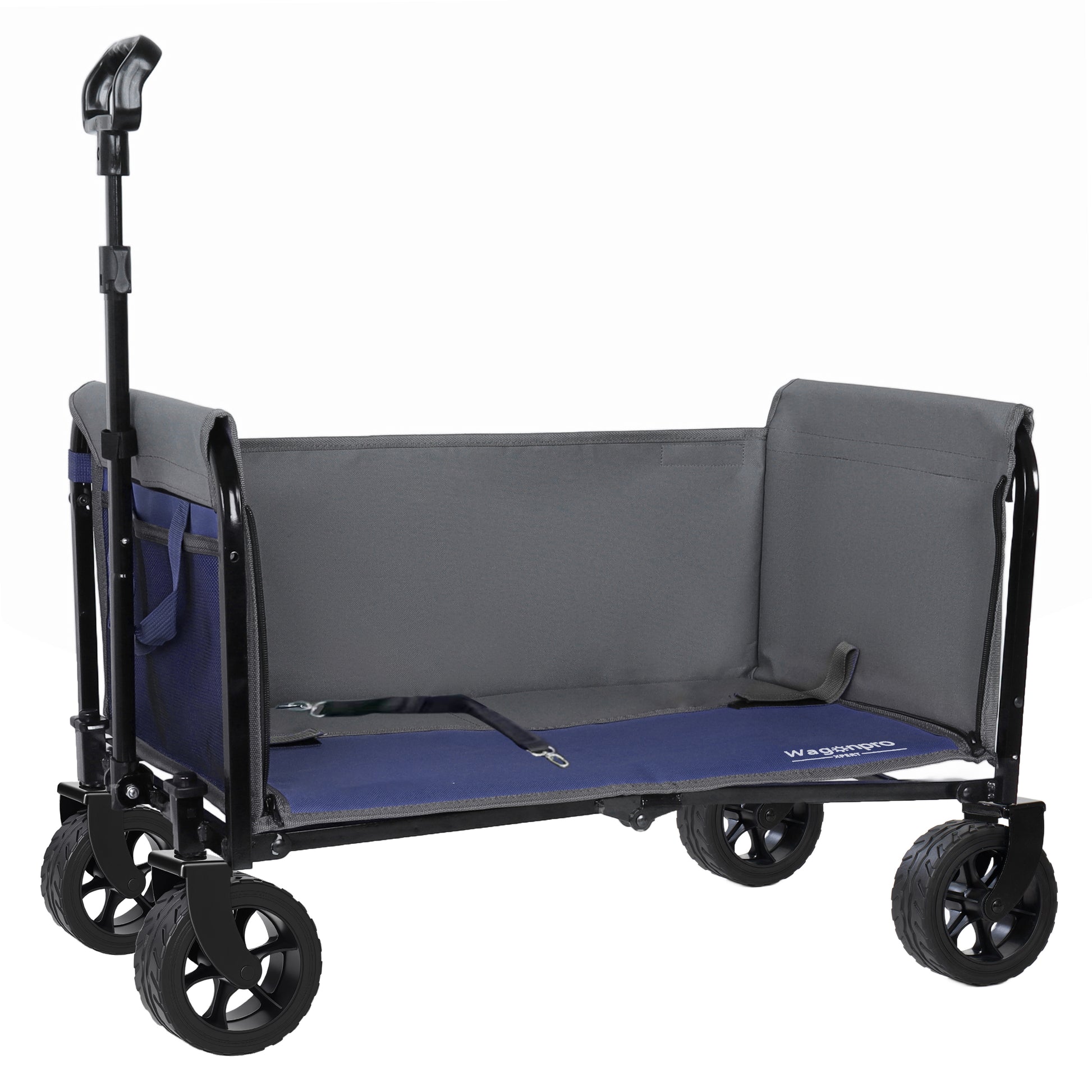 Upgraded 5*2" Wide Wheels, All-in-One Convertible Folding Trolley with Full-Side Opening & Dog Leash, Versatile Seating & Storage, 220Lbs Capacity for Camping, Beach, Shopping, Dark blue image 9