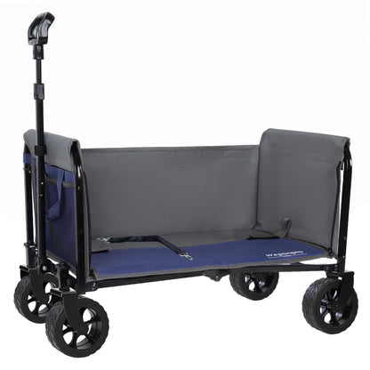 Upgraded 5*2" Wide Wheels, All-in-One Convertible Folding Trolley with Full-Side Opening & Dog Leash, Versatile Seating & Storage, 220Lbs Capacity for Camping, Beach, Shopping, Dark blue image 9