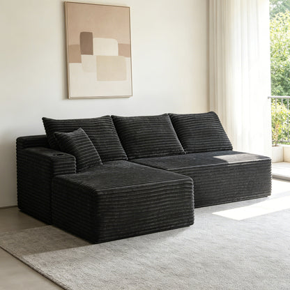 95.6" Cloud Sectional Couch with L-Shape Chaise,Modern Modular Sofa with Deep Seat, Upholstered Couches for Living Room Bedroom,No Assembly Required and Cup holde, (Plush Fabric),Grey image 1