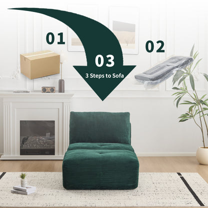 Modern Memory Foam Compressed Sofa,Single Chaise Longue for Living Room,Pet-Friendly Cloud Modular Sectional Sofa,Corduroy Fabric,Movable Ottoman,No Assembly required,Green image 6