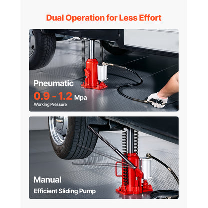 Air Hydraulic Bottle Jack, 20 Ton (44092 lbs) Capacity, 10.2-19.5 Inch Lifting Range, Pneumatic/Manual Heavy Duty Welded Bottle Jack with Pump for Car, SUV, Pickup, Truck, RV, Auto Repair, Red image 9