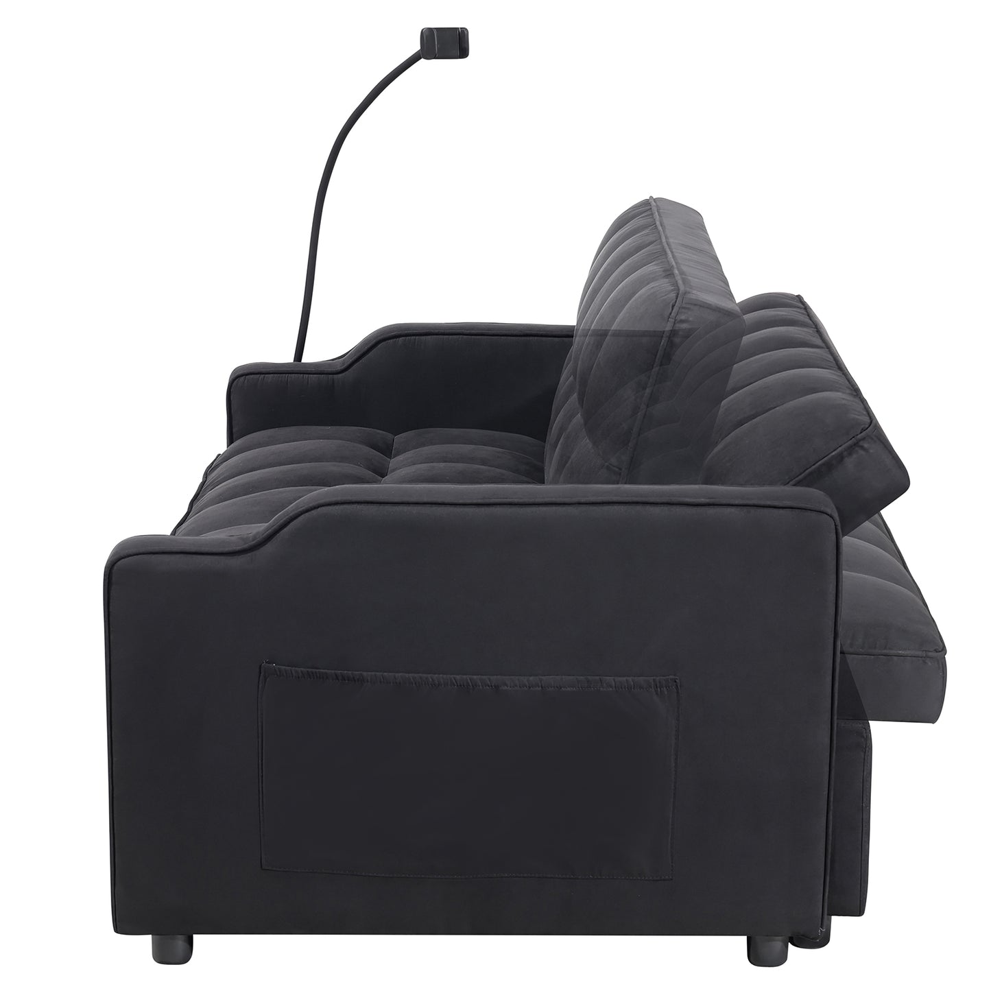 1 multifunctional foldable sofa bed with 3 different lengths, modern sofa, upgraded suede fabric, adjustable backrest, Black color with USB port and rotating telephone stand image 5