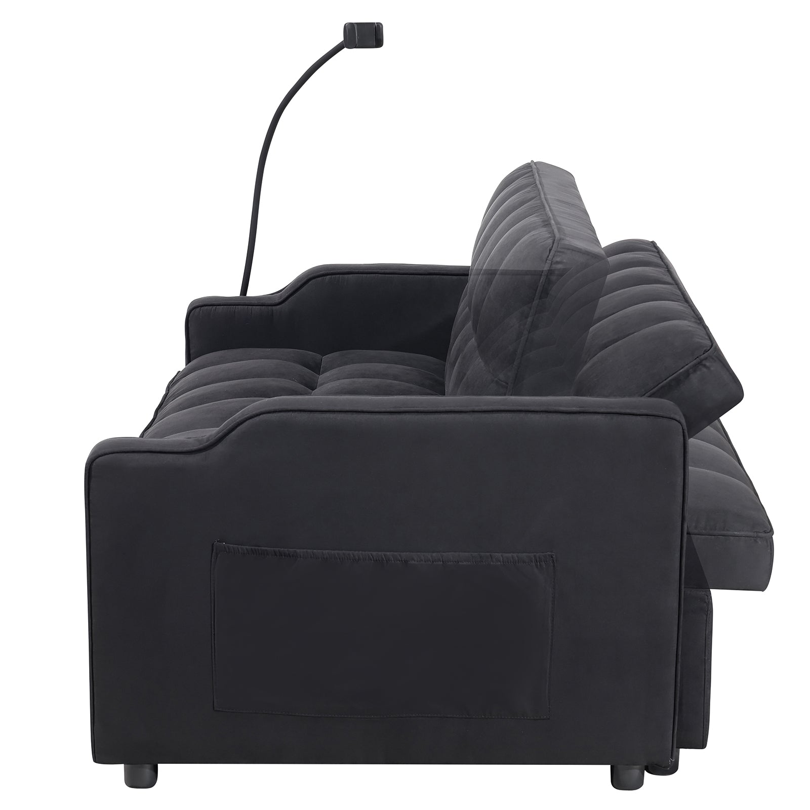 1 multifunctional foldable sofa bed with 3 different lengths, modern sofa, upgraded suede fabric, adjustable backrest, Black color with USB port and rotating telephone stand image 5
