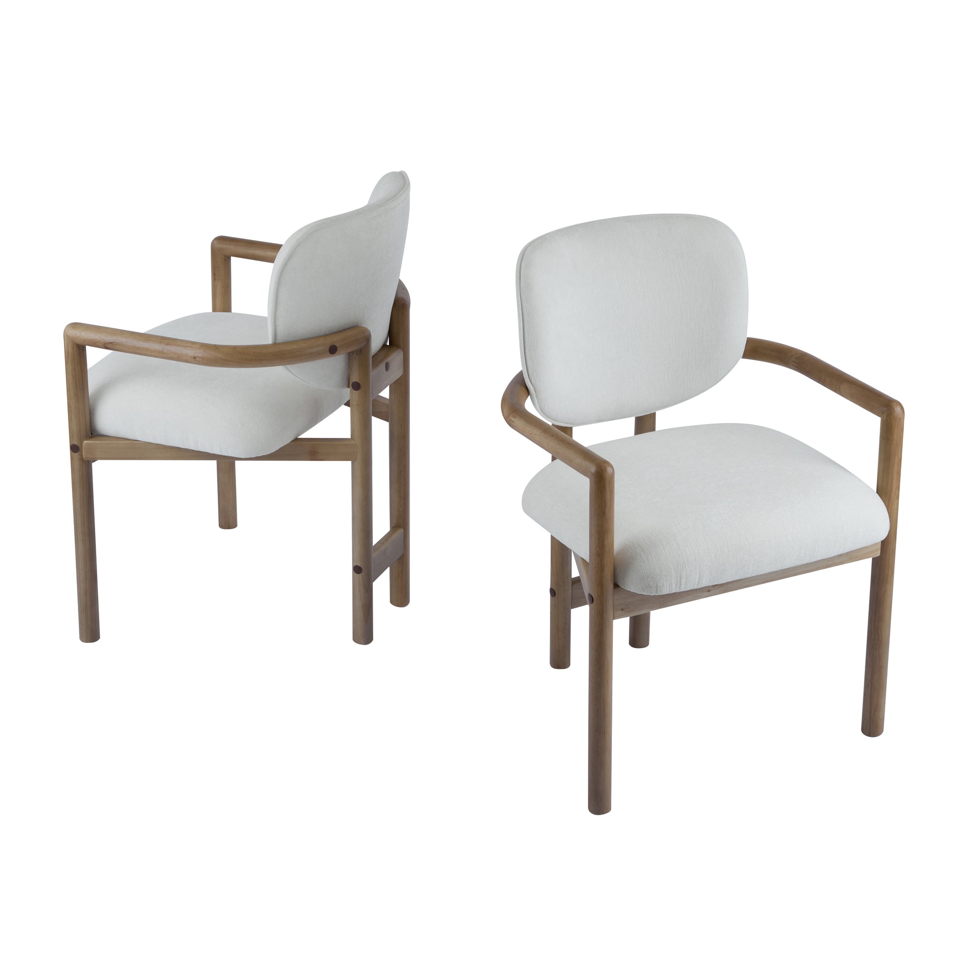 Dining Chairs Set of 2 Upholstered Arm Chairs, Rubber Wood Accent Chairs White Fabric Seating, 300 LBS Weight Capacity image 5
