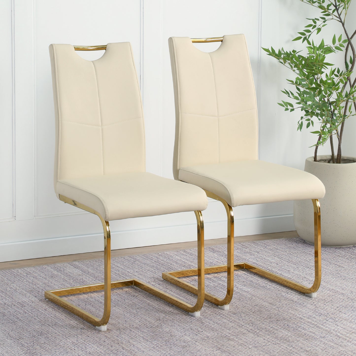 Modern PU dining chair Living room chair Upholstered chair, gold metal chair leg design, kitchen, living room, bedroom, dining room side chair (Set of 4) image 2