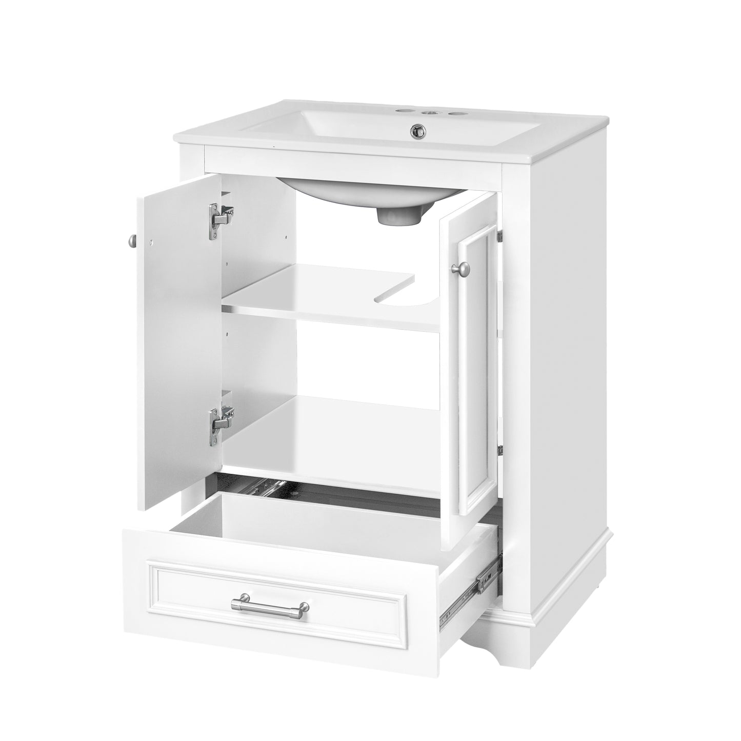 24'' Bathroom Vanity with Ceramic Sink Combo, Modern Freestanding Storage Cabinet with Silver Handles, Soft Closing Doors image 12