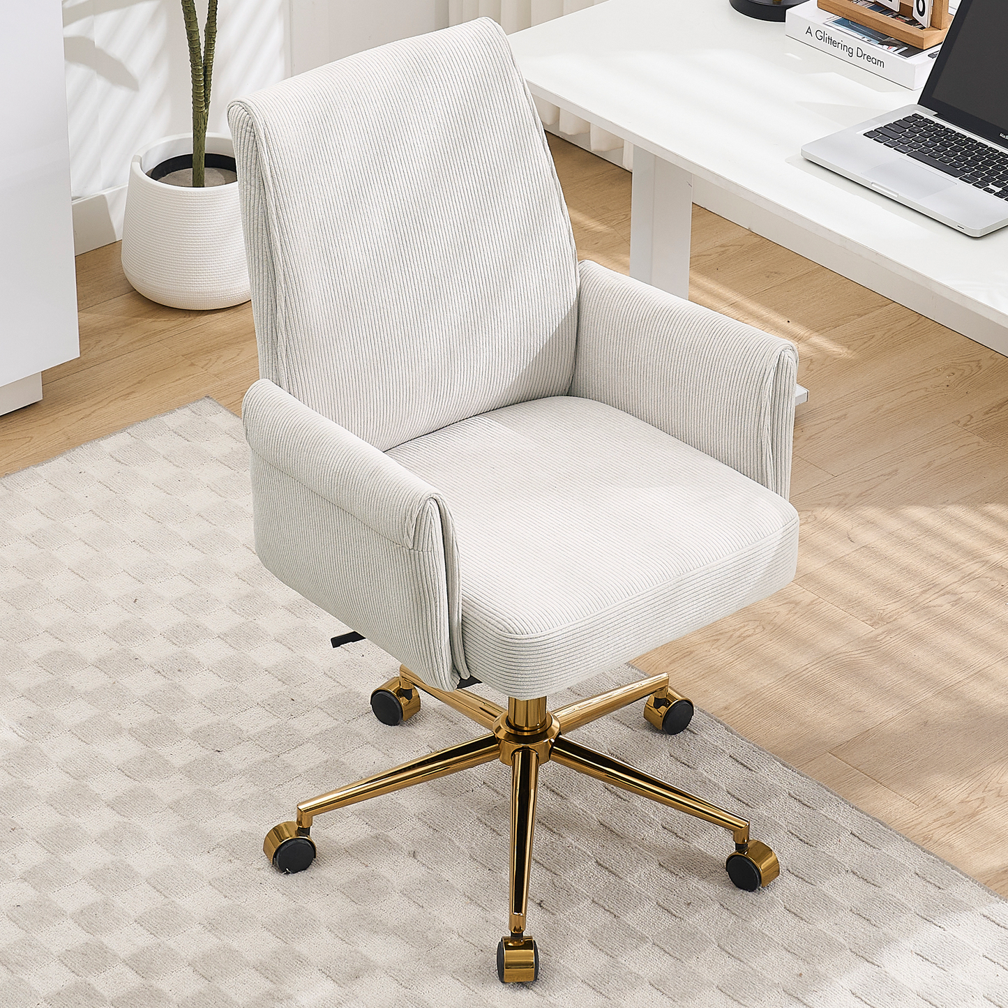 Mid-back liftable office chair, striped fabric, and ergonomically designed, is an excellent choice for working, studying or relaxing. The mid-back design provides a better sitting experience,White image 1