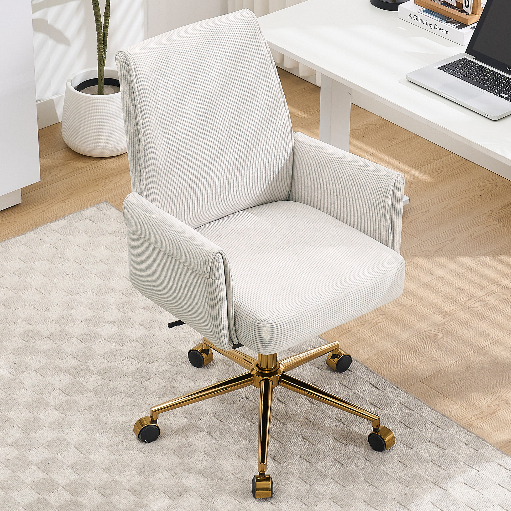 Mid-back liftable office chair, striped fabric, and ergonomically designed, is an excellent choice for working, studying or relaxing. The mid-back design provides a better sitting experience,White image 1
