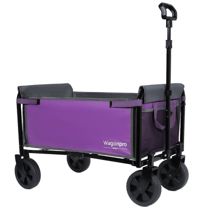 All-in-One Convertible Folding 4-Wheel Trolley with Bench Seat and Dog Leash - Heavy Duty Foldable Utility Trolley for Camping, Beach, Shopping - Versatile Seating and Storage Space, purple/gray image 5