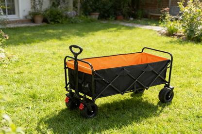 Big large capacity Folding cart Extra Long Extender Wagon Cart Folding Wagon Garden Shopping Beach Cart (black + orange) image 4