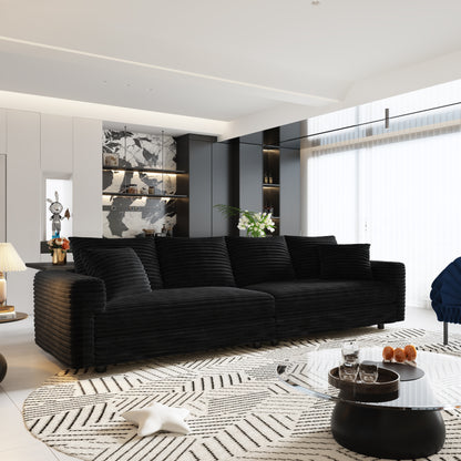 102.4 " Plush Corduroy 4-Seat Sofa,Modern Comfy Upholstered Sofa Cloud Couch,Deep Seat Couches with Soft Pillows,Convertible Deep Seat Sofa Lounge Chair for Apartment,Office,Black(Old Sku:W1885S00272 image 1