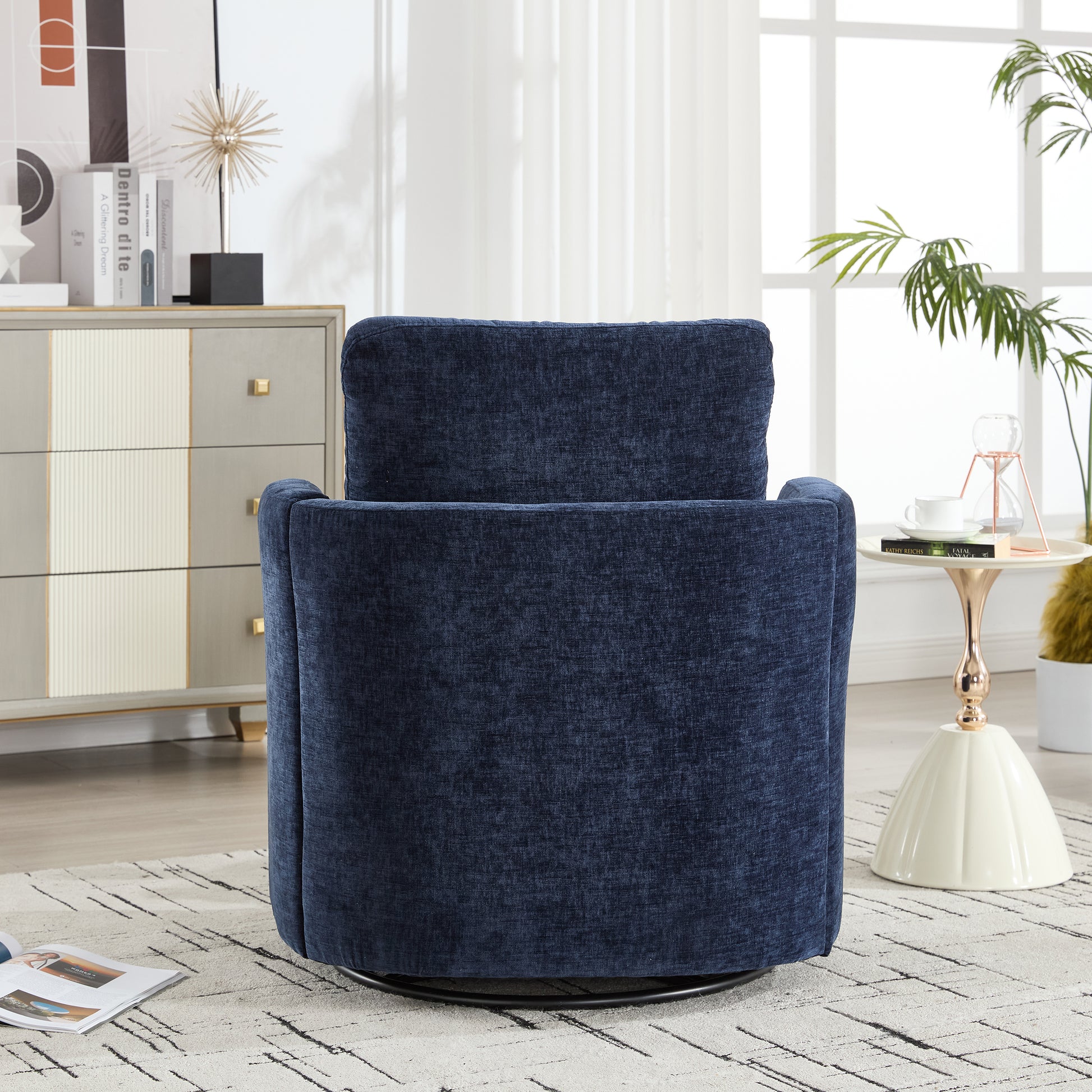 Vanity Chair,Swivel Accent Chair, 360 Degree Round Swivel Barrel Chair, Upholstered Comfy Swivel Chairs for Living Room,Accent Chairs for Bedroom, Reading Room,Powder Room,(Velvet, Blue) image 10