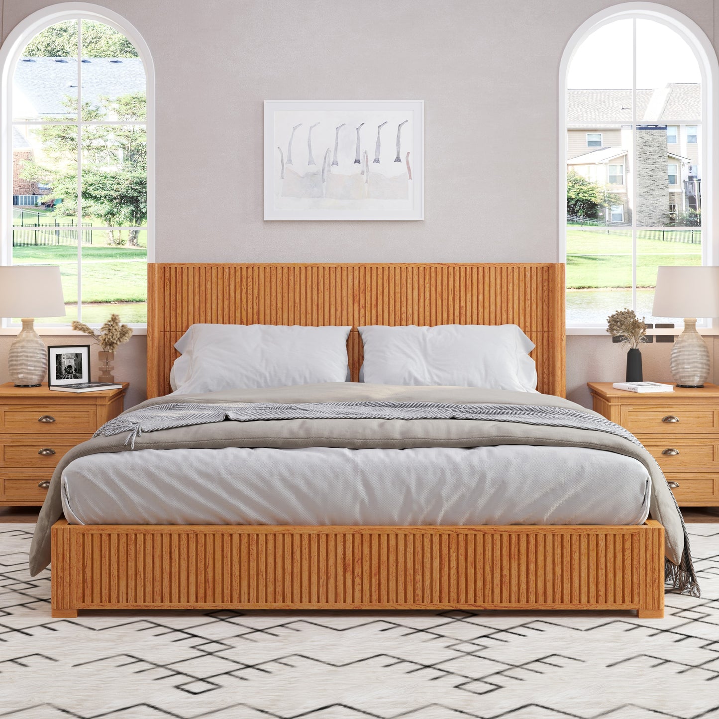 Solid Wood Platform Bed Frame with Headboard, No Box Spring Needed, Floor-standing bed, Easy Assembly, King Size, Natural image 1