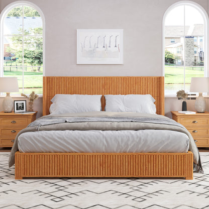 Solid Wood Platform Bed Frame with Headboard, No Box Spring Needed, Floor-standing bed, Easy Assembly, King Size, Natural image 1