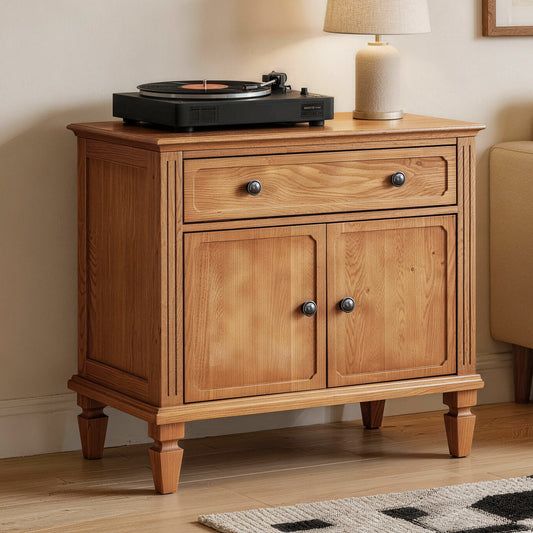 Farmhouse nightstand with charging station - walnut brown - front view