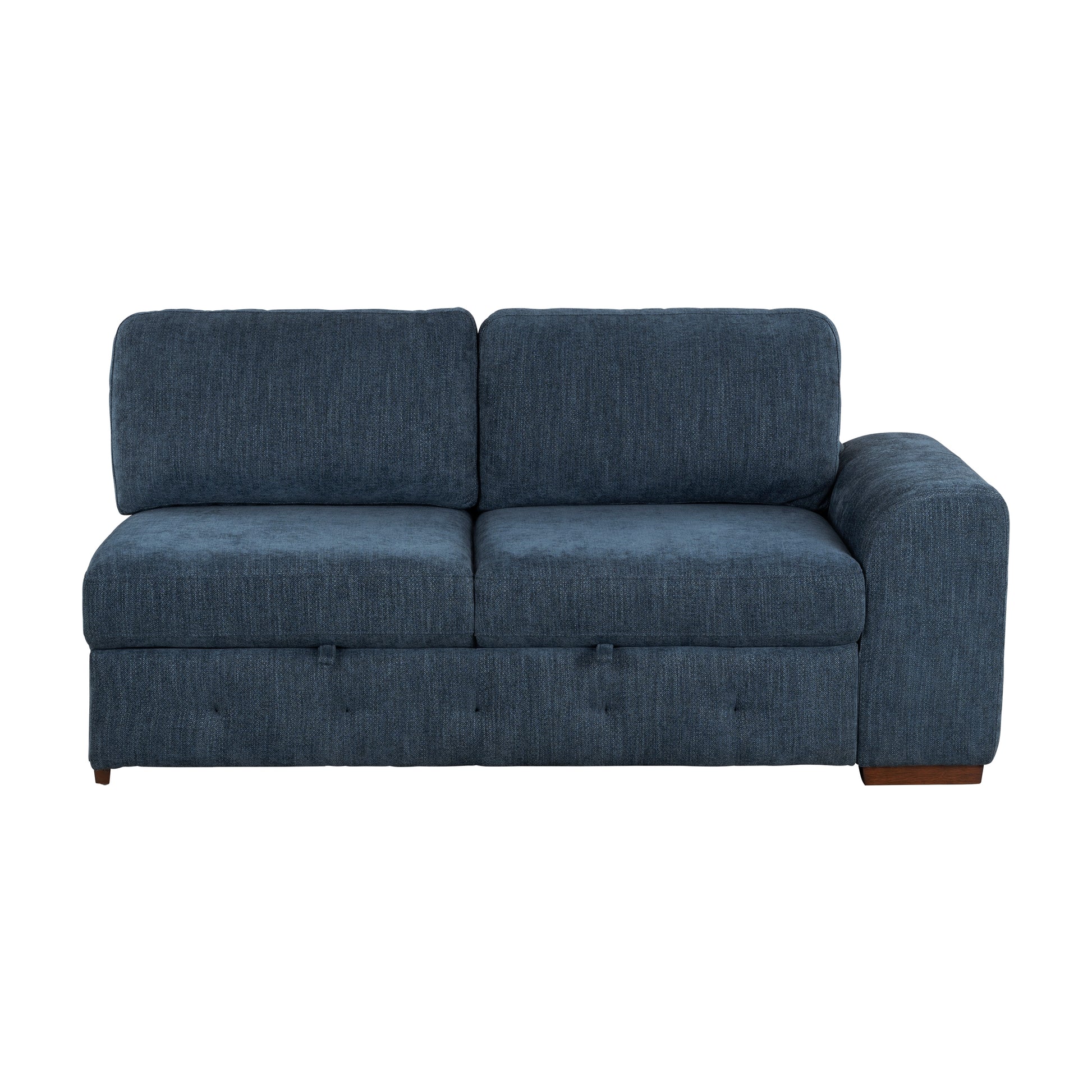 Modern Blue One Arm 2-Seater Sofa with Pull-out Bed Right Side Tufted Chenille Fabric Upholstery Solid Wood Living Room Furniture 1pc image 1