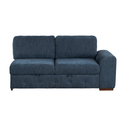Modern Blue One Arm 2-Seater Sofa with Pull-out Bed Right Side Tufted Chenille Fabric Upholstery Solid Wood Living Room Furniture 1pc image 1