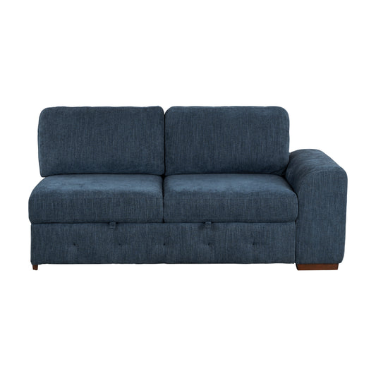 Modern Blue One Arm 2-Seater Sofa with Pull-out Bed Right Side Tufted Chenille Fabric Upholstery Solid Wood Living Room Furniture 1pc image 1