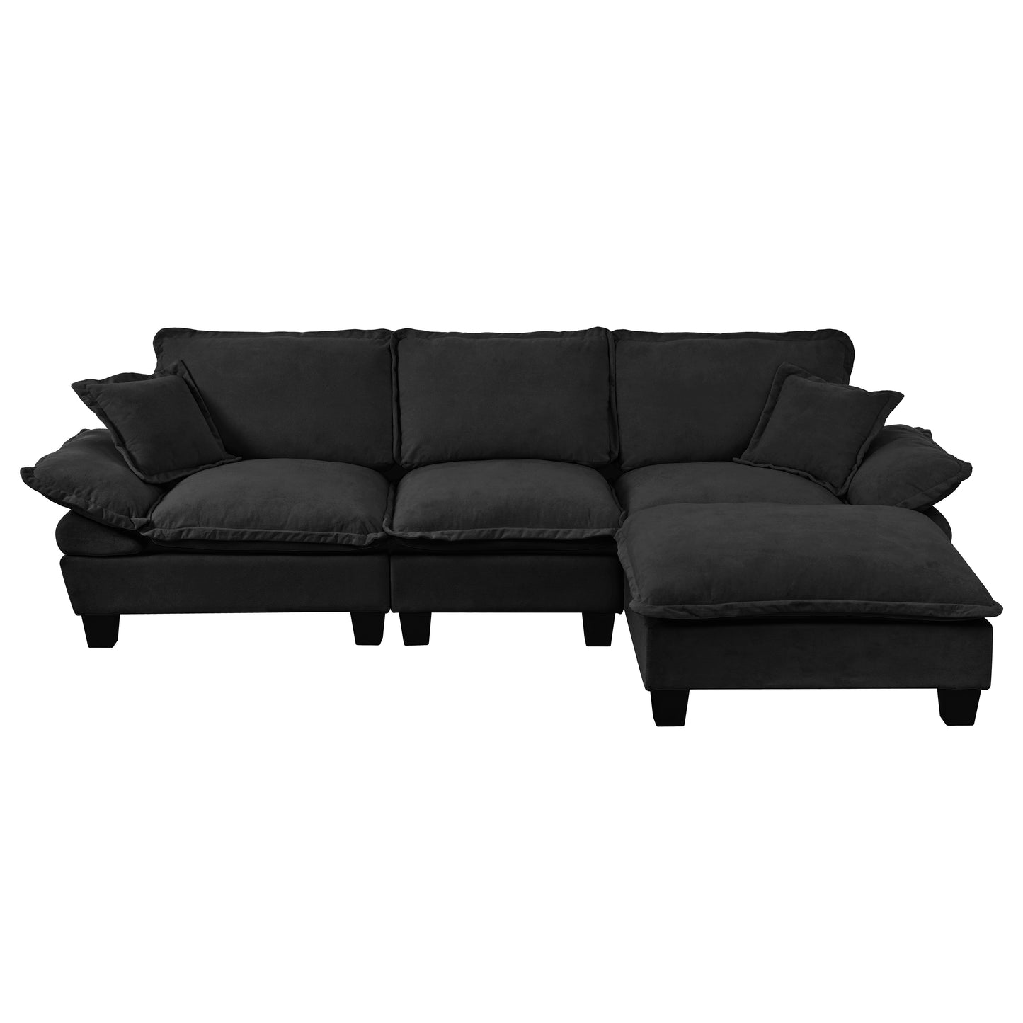 Modular Sectional Sofa, L-Shape Cloud Couch with Sailboat Design, 1 Movable Ottomans & 2 Soft Pillows Included, Comfy Chenille for Apartment Living Room, Black image 11