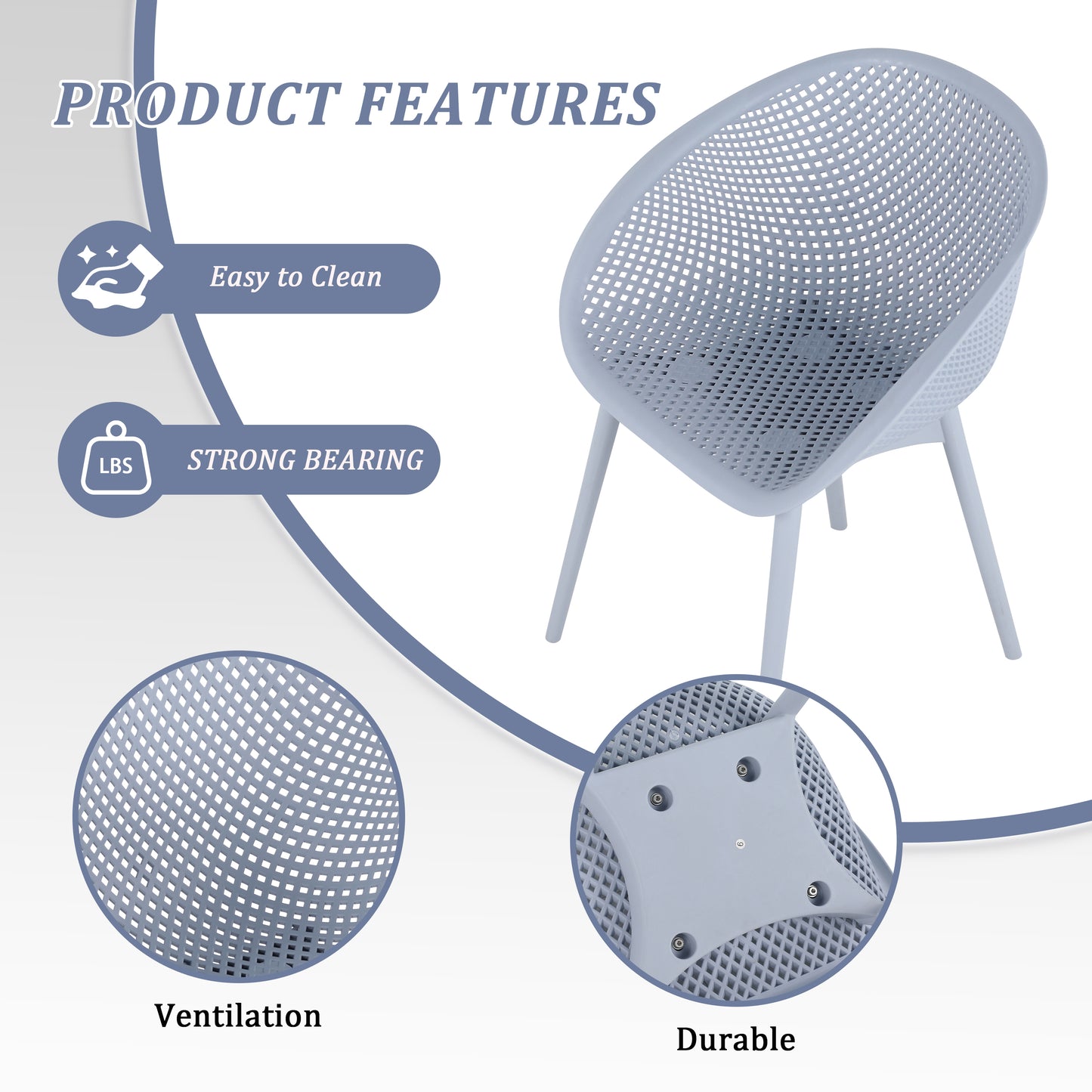 Summer - 2-Pack Light Blue Modern Lounge Chairs – Indoor/Outdoor All-Weather PP Plastic with 36 Inch Indoor/Outdoor Modern White Round PP Table image 12