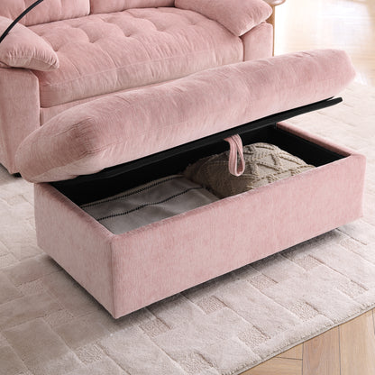 Leisure sofa chair,Double sofa recliner, with manually adjustable backrest, soft padded armrests, side USB charging port and phone stand, comes with a matching storage ottoman-Pink image 8